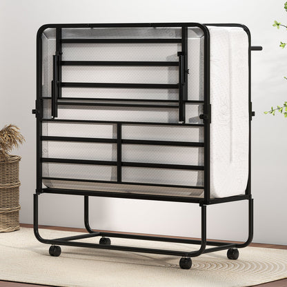 75 x 38 Inch Folding Bed with Mattress Twin Size Rolling Guest Bed