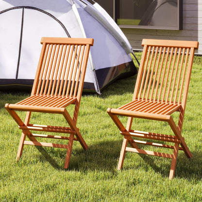 Teak Wood Patio Chairs Set of 2 with High Back and Slatted Seat