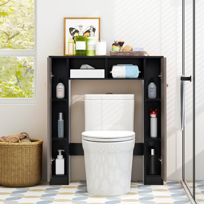 Over The Toilet Storage Cabinet with 2 Open Compartments and 4 Adjustable Shelves-Black