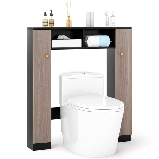 Over The Toilet Storage Cabinet with 2 Open Compartments and 4 Adjustable Shelves-Black