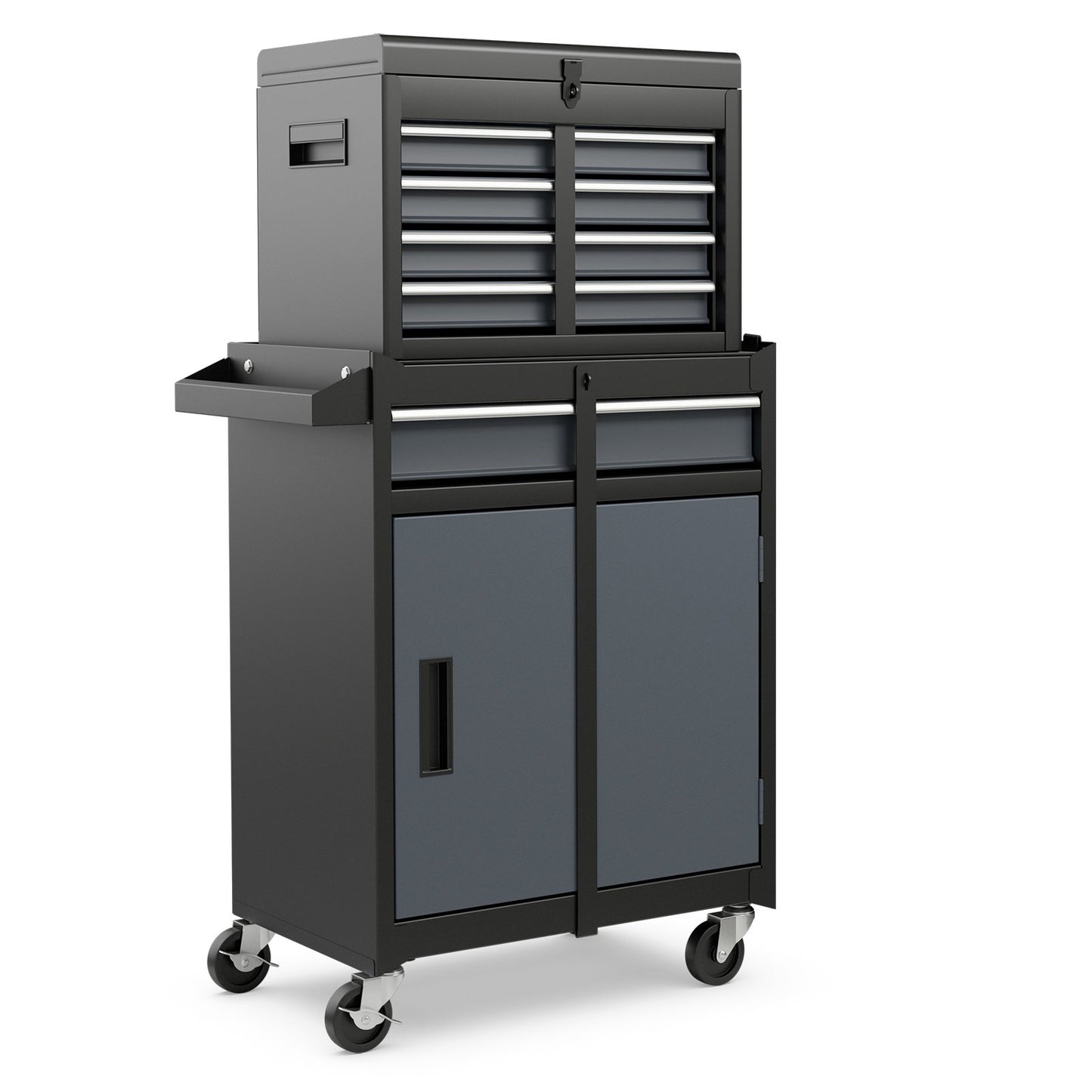 2-in-1 Tool Chest and Cabinet with 5 Sliding Drawers-Black