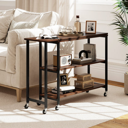 Patented Large 360-Degree Free Rotating Sofa Side Table with Wheels and Storage Shelf-Brown