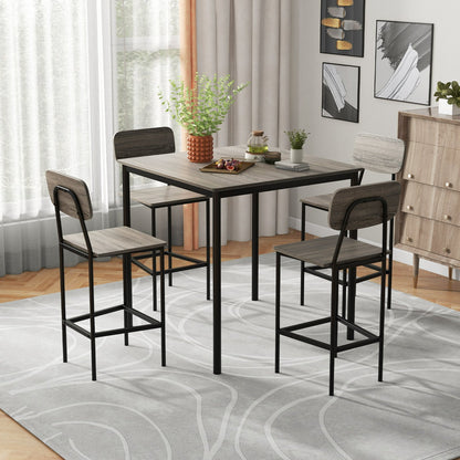 5 Pieces Industrial Dining Table Set with Counter Height Table and 4 Bar Stools-Coffee