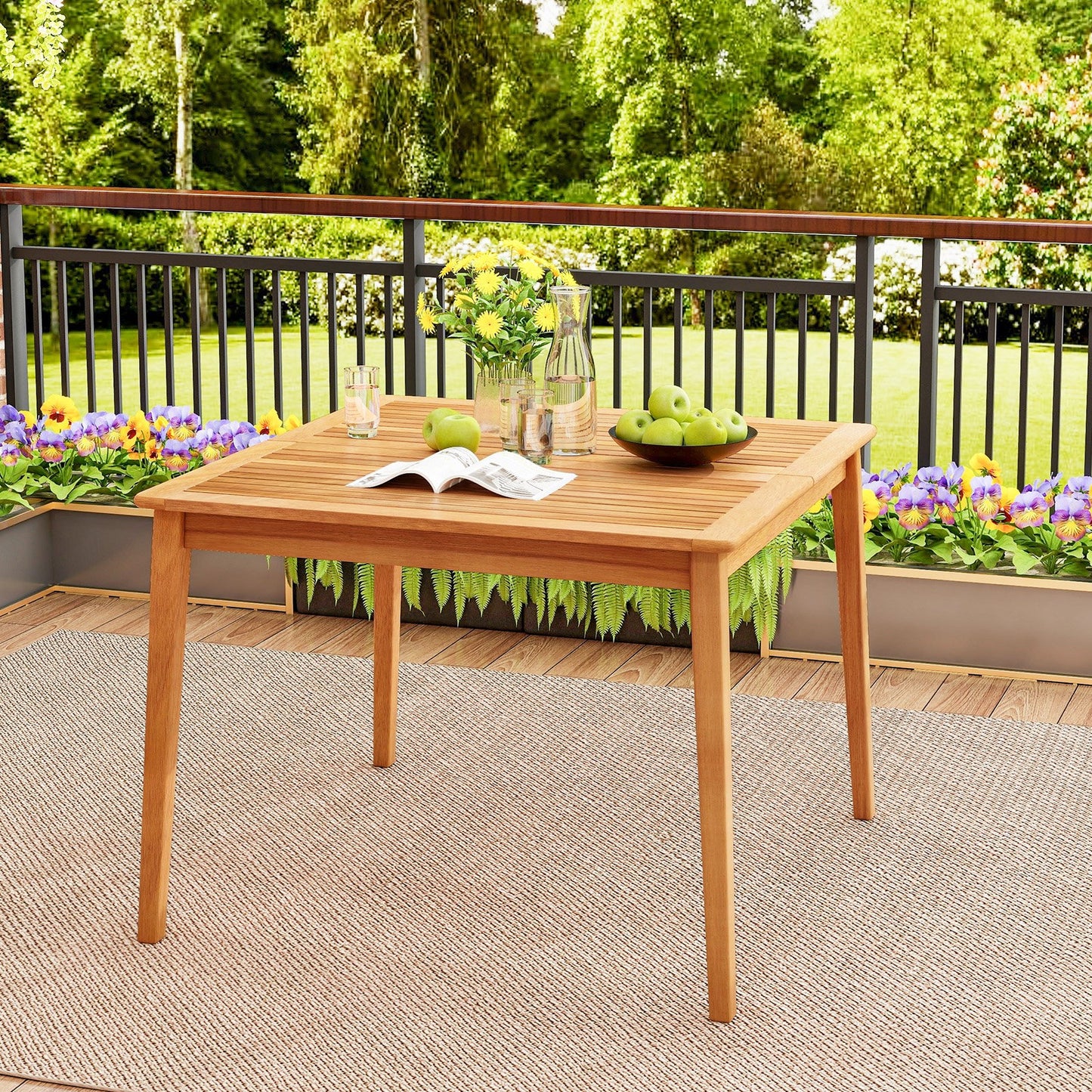 40 Inch Acacia Wood Dining Square Bistro Table with 1.96 Inch Umbrella Hole