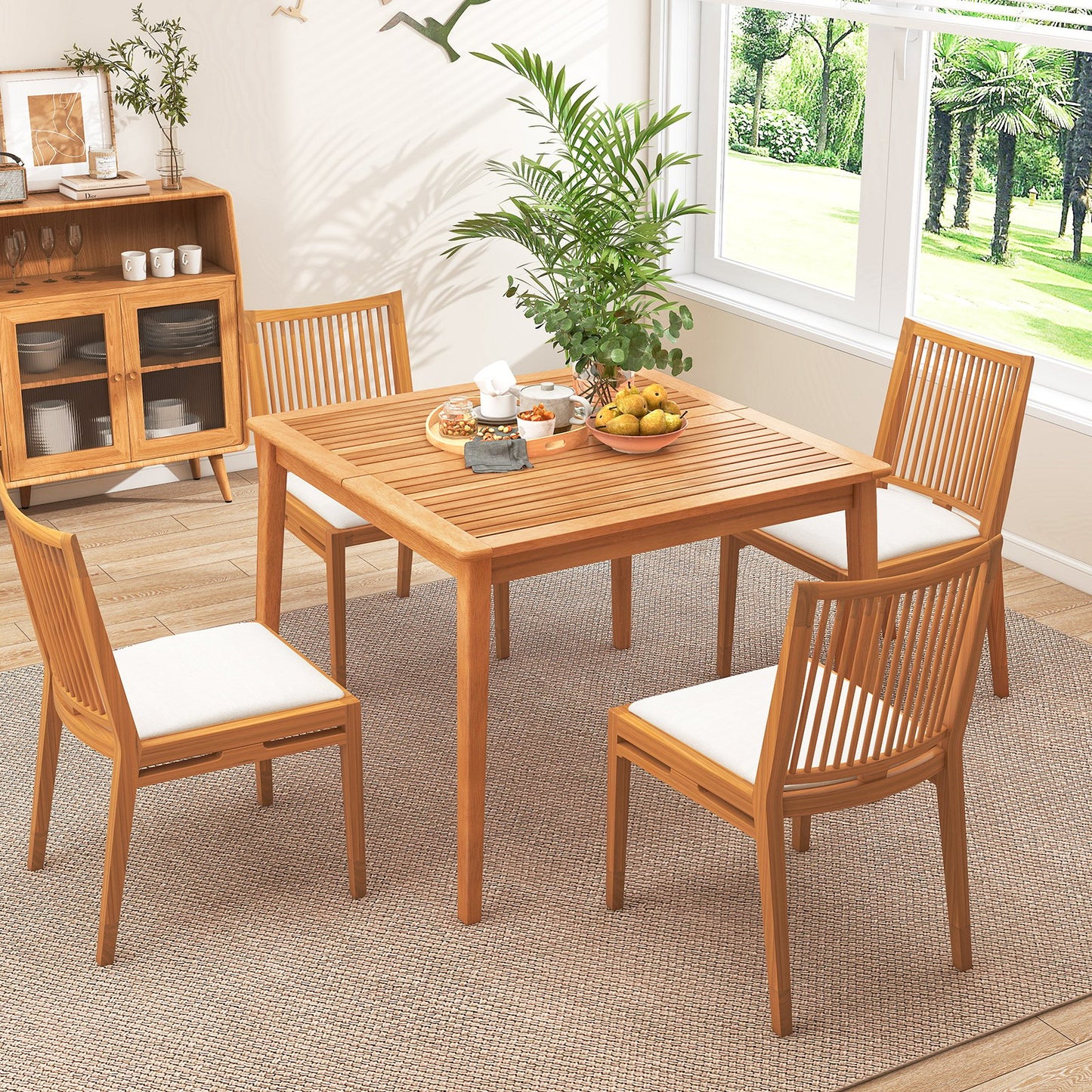40 Inch Acacia Wood Dining Square Bistro Table with 1.96 Inch Umbrella Hole