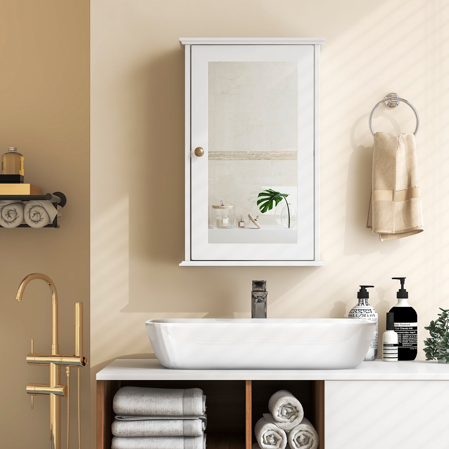 Bathroom Wall Cabinet with Single Mirror Door-Brown
