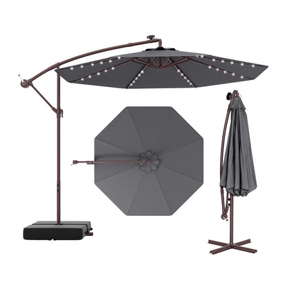 10 Ft Patio Umbrella Offset Cantilever Umbrella with 40 Solar Powered Lights-Gray