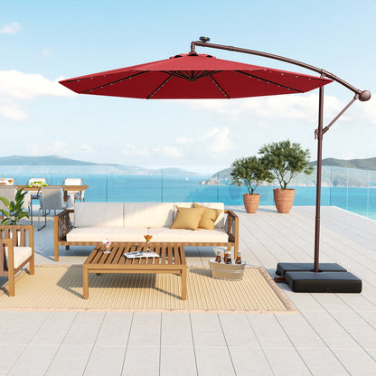 10 Ft Patio Umbrella Offset Cantilever Umbrella with 40 Solar Powered Lights-Gray