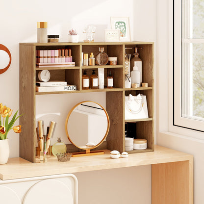 Desktop Bookshelf with 7 Open Cubbies and 3 Adjustable Shelves-Brown