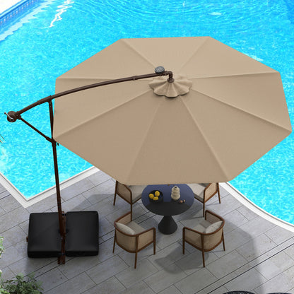 10 Feet Cantilever Umbrella with 32 LED Lights and Solar Panel Batteries-Beige