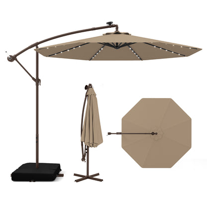10 Feet Cantilever Umbrella with 32 LED Lights and Solar Panel Batteries-Beige