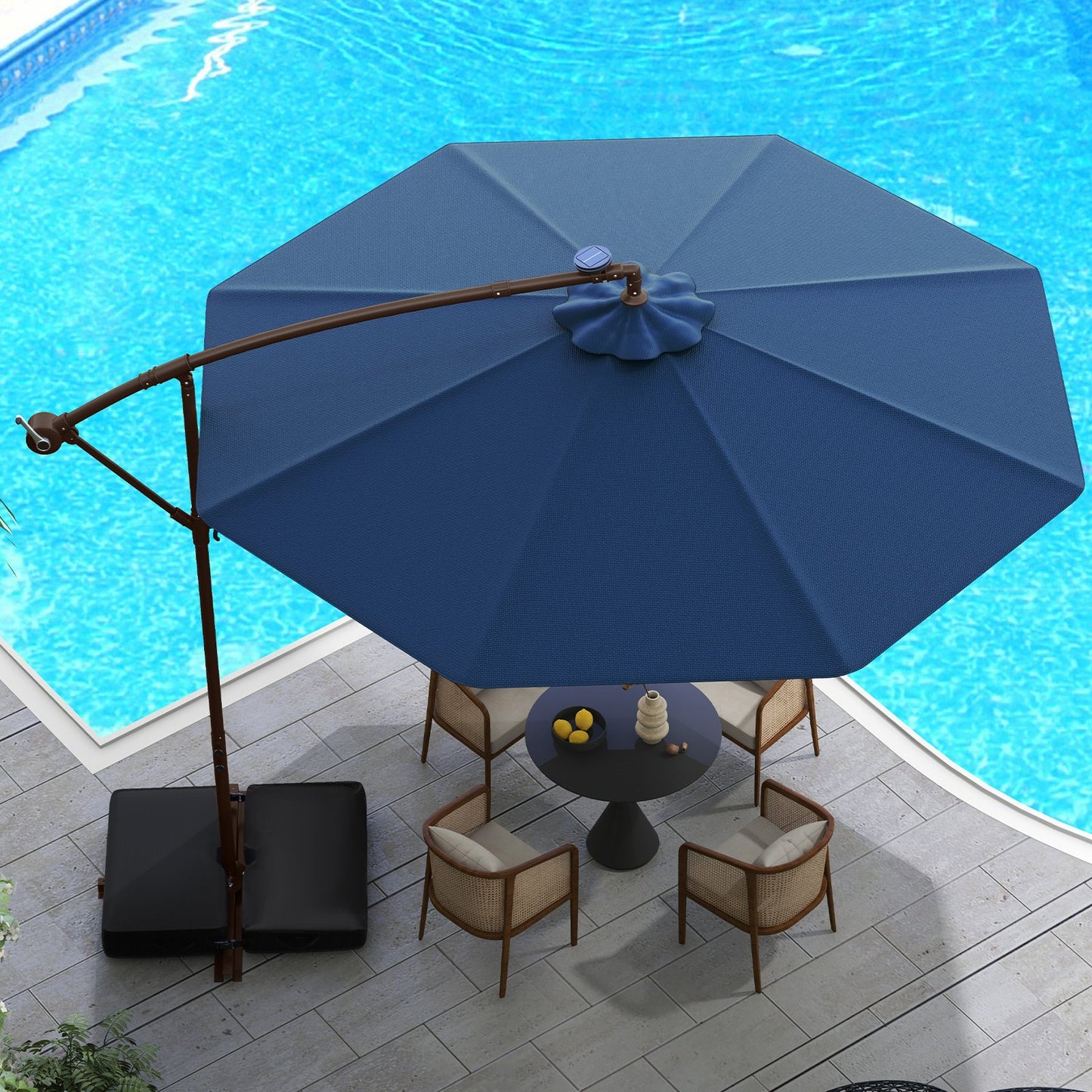 10 Feet Cantilever Umbrella with 32 LED Lights and Solar Panel Batteries-Beige