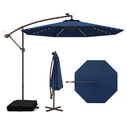 10 Feet Cantilever Umbrella with 32 LED Lights and Solar Panel Batteries-Beige