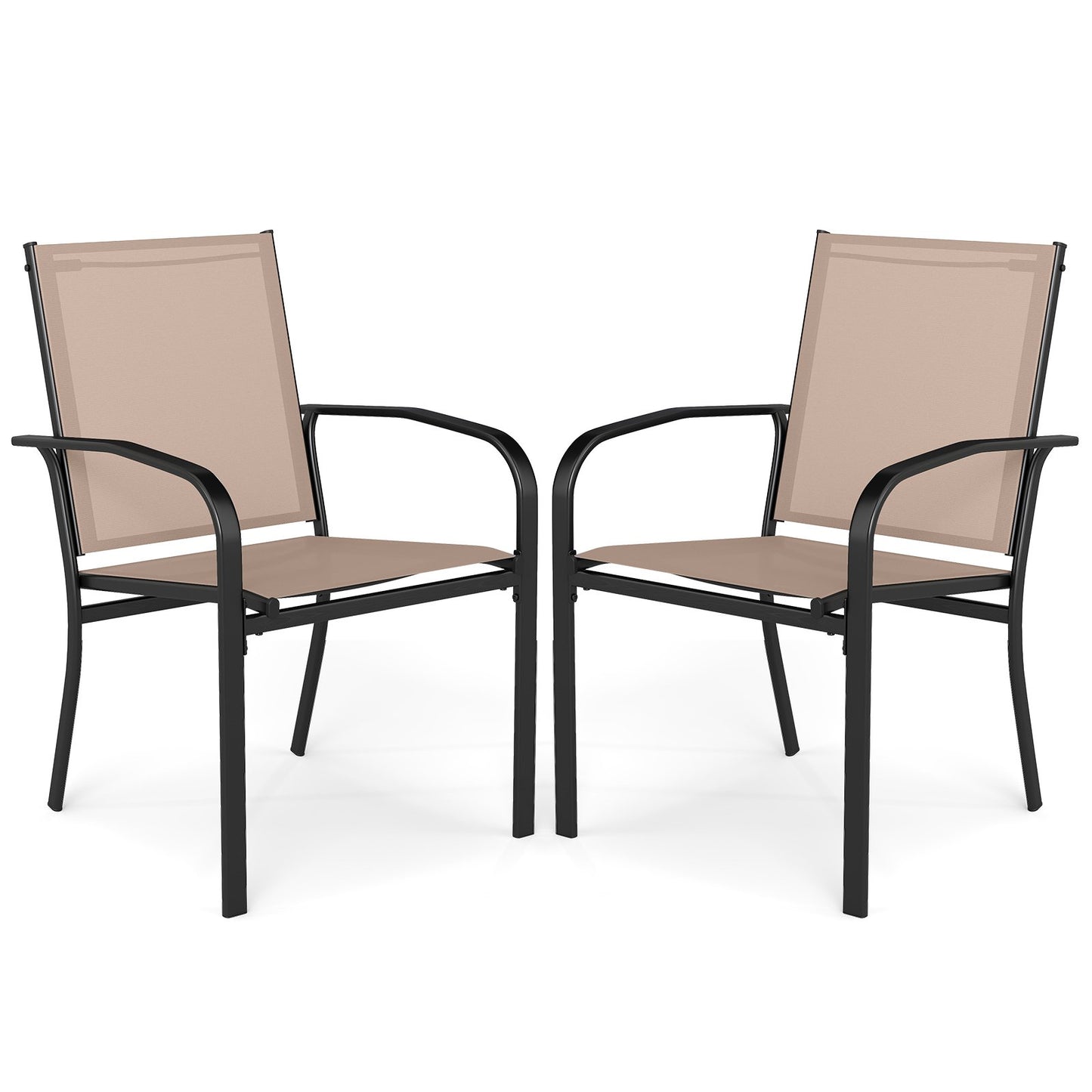 Outdoor Dining Chairs Set of 2 with High Back and Metal Frame-Light Brown