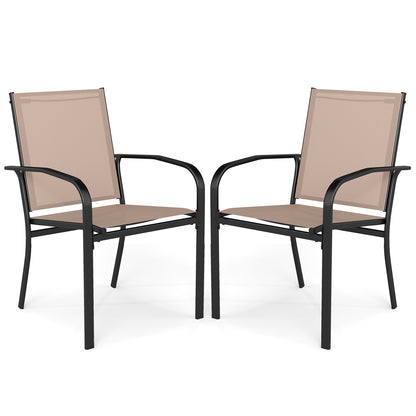 Outdoor Dining Chairs Set of 2 with High Back and Metal Frame-Light Brown