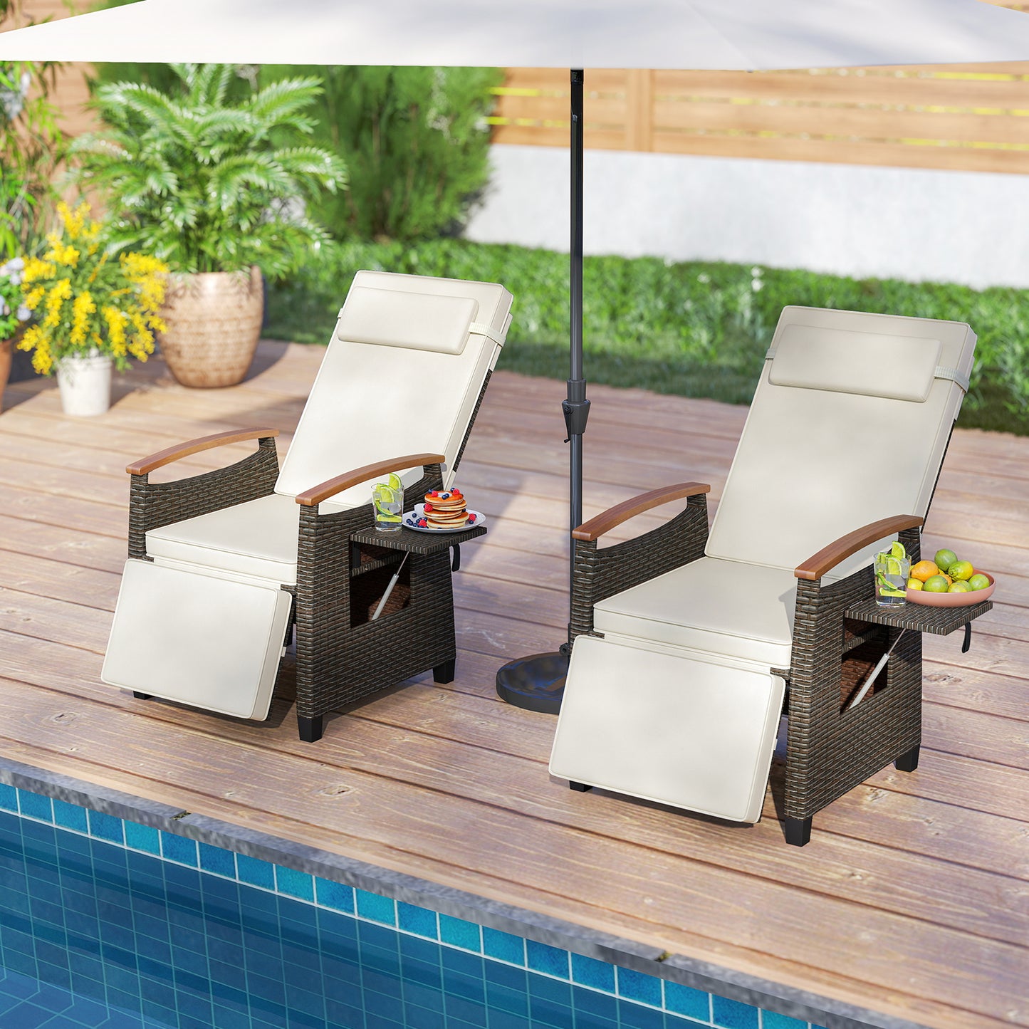 Patio Wicker Recliner Chair with Adjustable Backrest and Footrest-Black