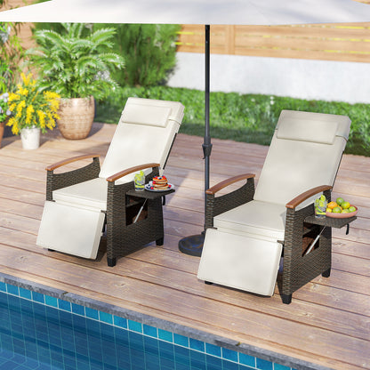Patio Wicker Recliner Chair with Adjustable Backrest and Footrest-Black