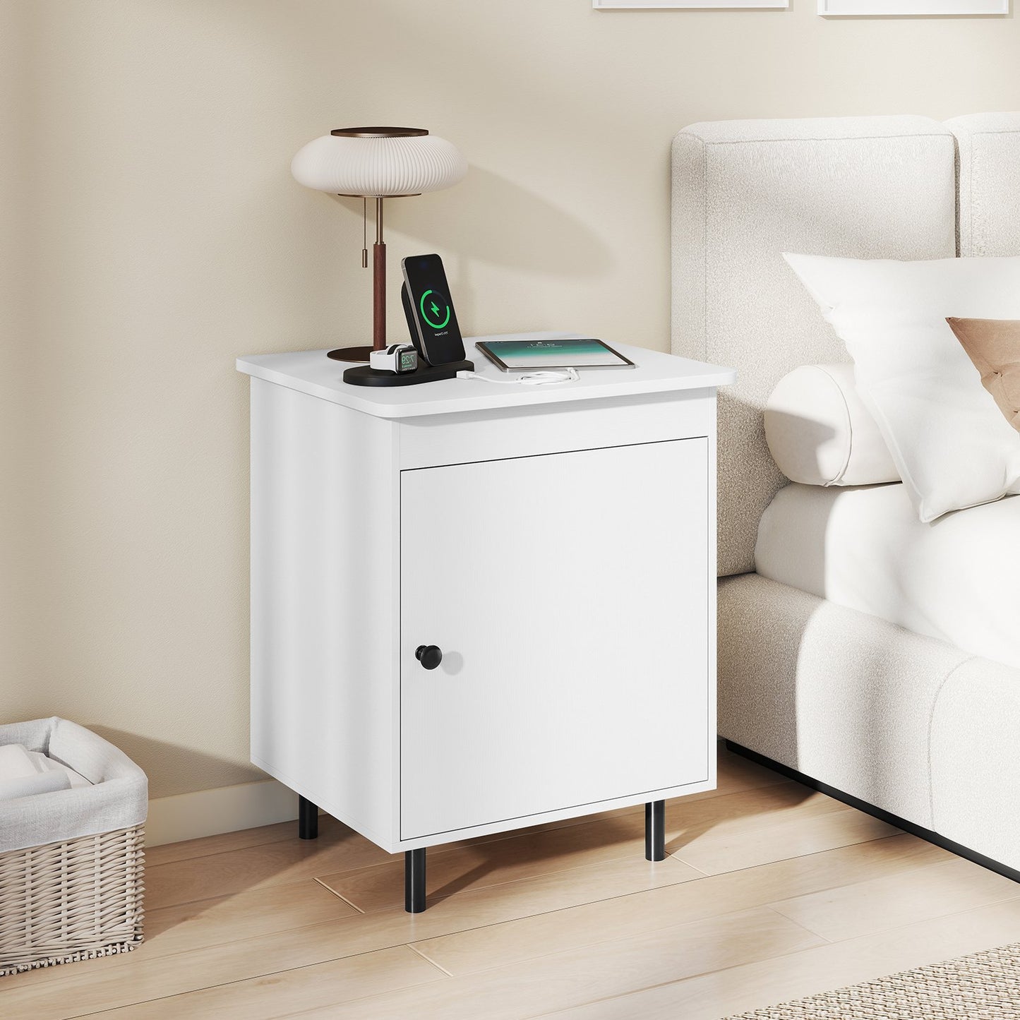 Nightstand Mid Century End Tables with Door-Set of 2