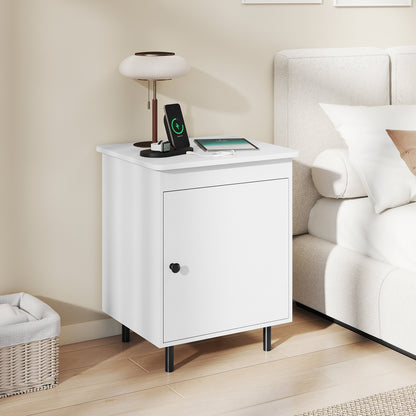 Nightstand Mid Century End Tables with Door-Set of 2