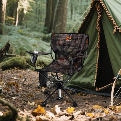 360° Swivel Hunting Chair Portable Foldable Hunting Chair with Mesh Cup Holder and Storage Pockets-Blue