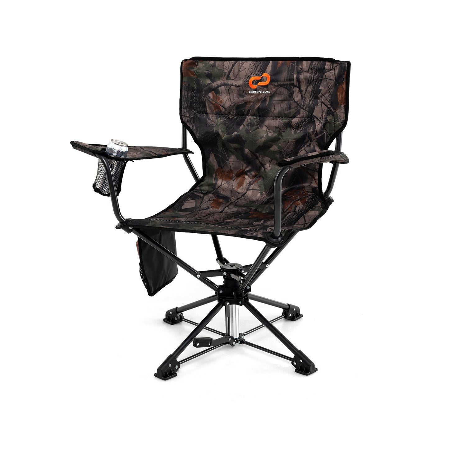 360° Swivel Hunting Chair Portable Foldable Hunting Chair with Mesh Cup Holder and Storage Pockets-Blue