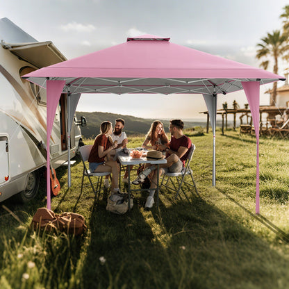 13 X 13 FT Pop up Gazebo with Portable Carrying Bag 8 Stakes and 4 Wind Ropes-Gray