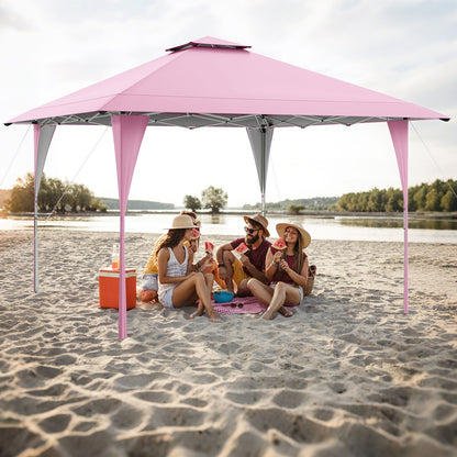 13 X 13 FT Pop up Gazebo with Portable Carrying Bag 8 Stakes and 4 Wind Ropes-Gray