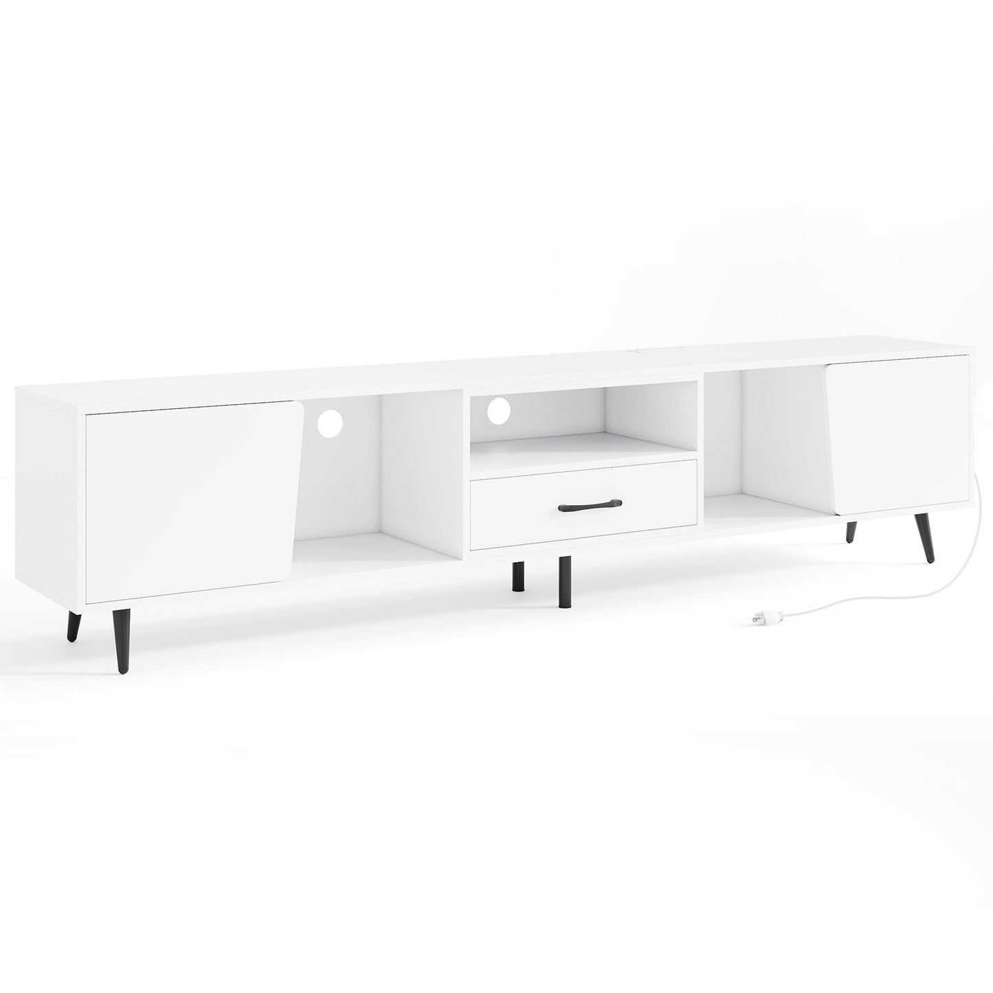 79" TV Stand for TVs up to 90 Inches Entertainment Center Wood Media Console Table Modern Mid Century TV Cabinet-White