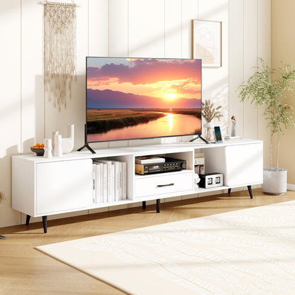 79" TV Stand for TVs up to 90 Inches Entertainment Center Wood Media Console Table Modern Mid Century TV Cabinet-White