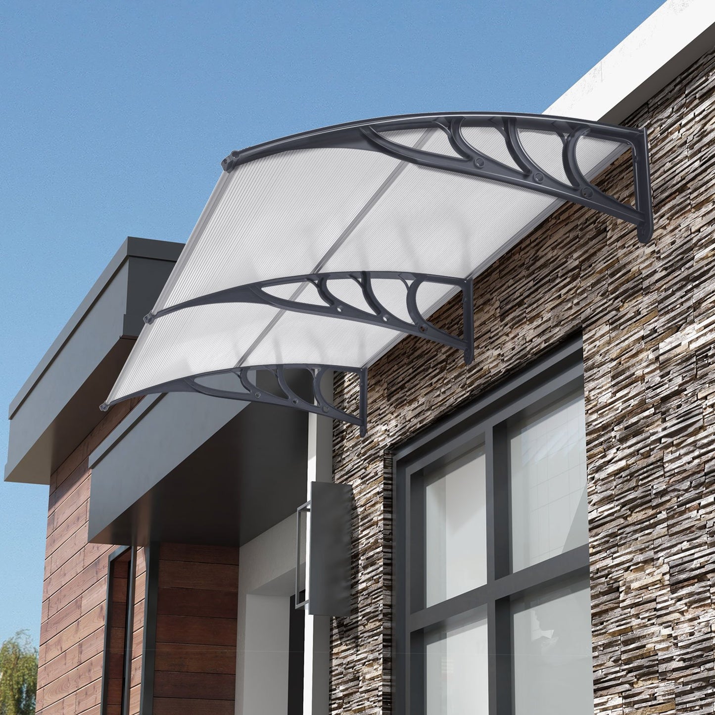 Outdoor Front Door Patio Overhang Awning for Sunlight Rain Snow Wind Protection-Gray