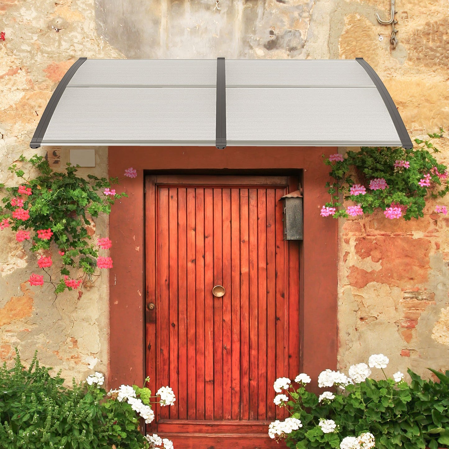 Outdoor Front Door Patio Overhang Awning for Sunlight Rain Snow Wind Protection-Gray