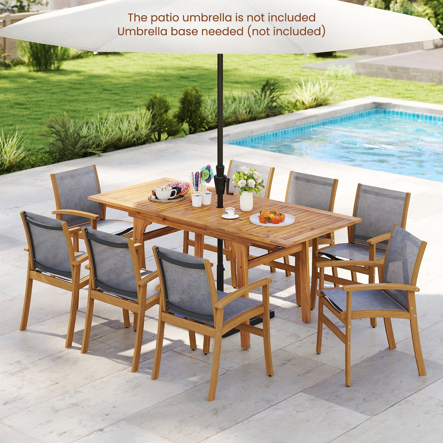 9 Pieces Acacia Wood Patio Dining Set for 6-8