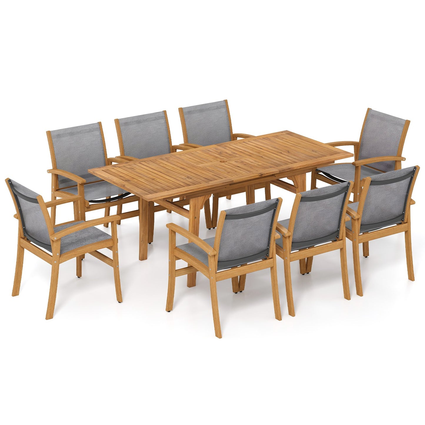 9 Pieces Acacia Wood Patio Dining Set for 6-8