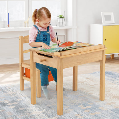 Wood Activity Kids Table and Chair Set with Storage Space-Brown