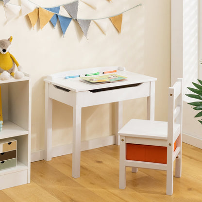 Wood Activity Kids Table and Chair Set with Storage Space-Brown