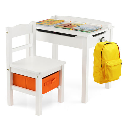 Wood Activity Kids Table and Chair Set with Storage Space-Brown