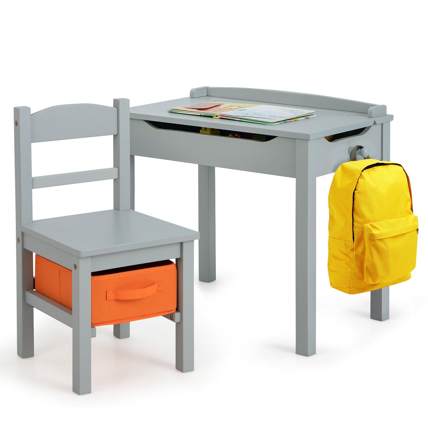 Wood Activity Kids Table and Chair Set with Storage Space-Brown