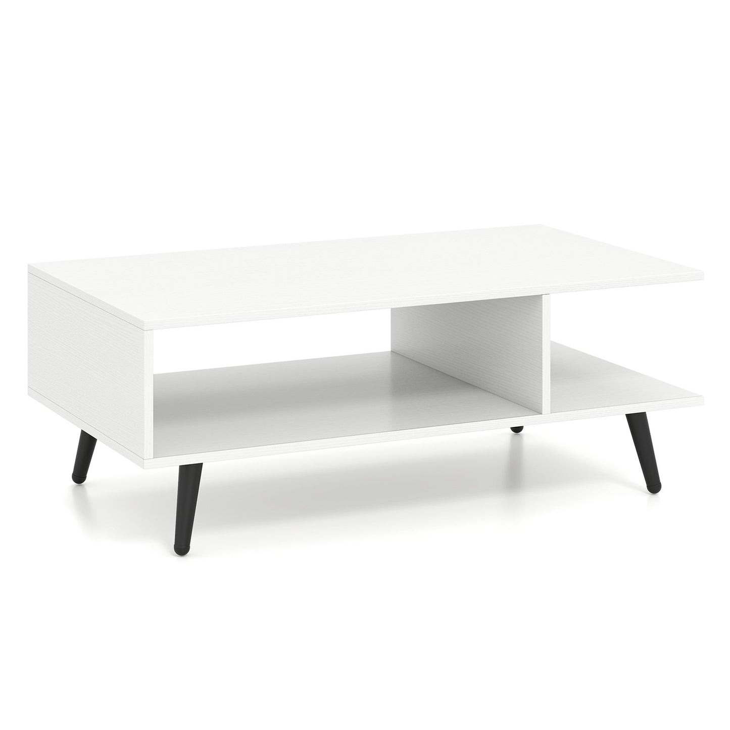 Mid Century Modern Rectangle Coffee Table 2-Tier Accent Table with 2 Open Compartments-Rustic Brown