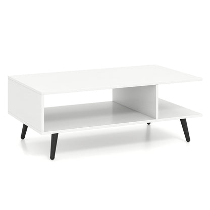 Mid Century Modern Rectangle Coffee Table 2-Tier Accent Table with 2 Open Compartments-Rustic Brown