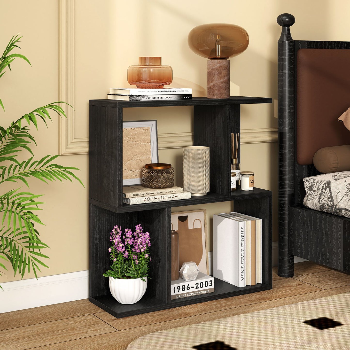 3-Tier Bookshelf with Display Shelf for Small Space-Black