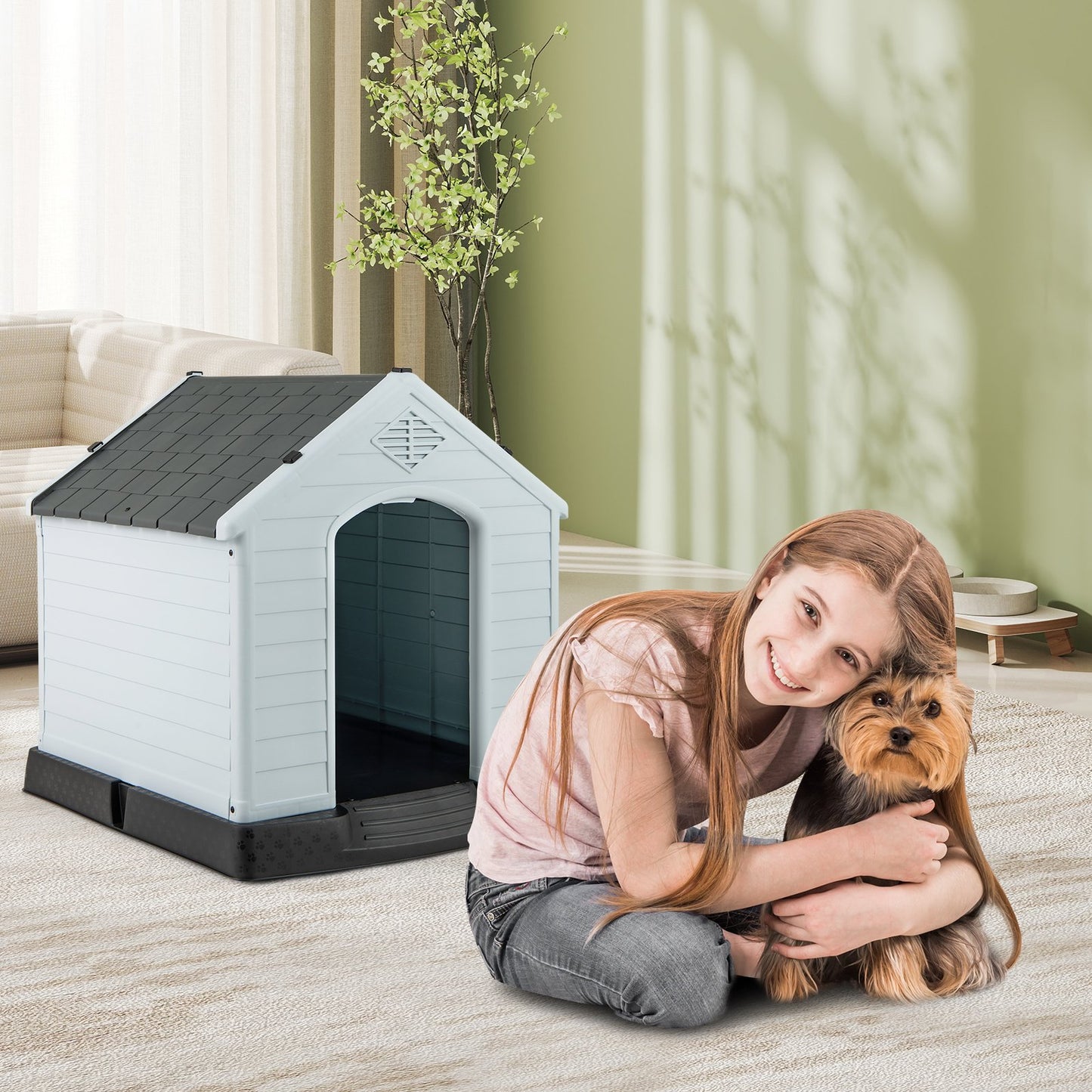 Dog House for Small Dogs Waterproof Plastic with Elevated Floor-M