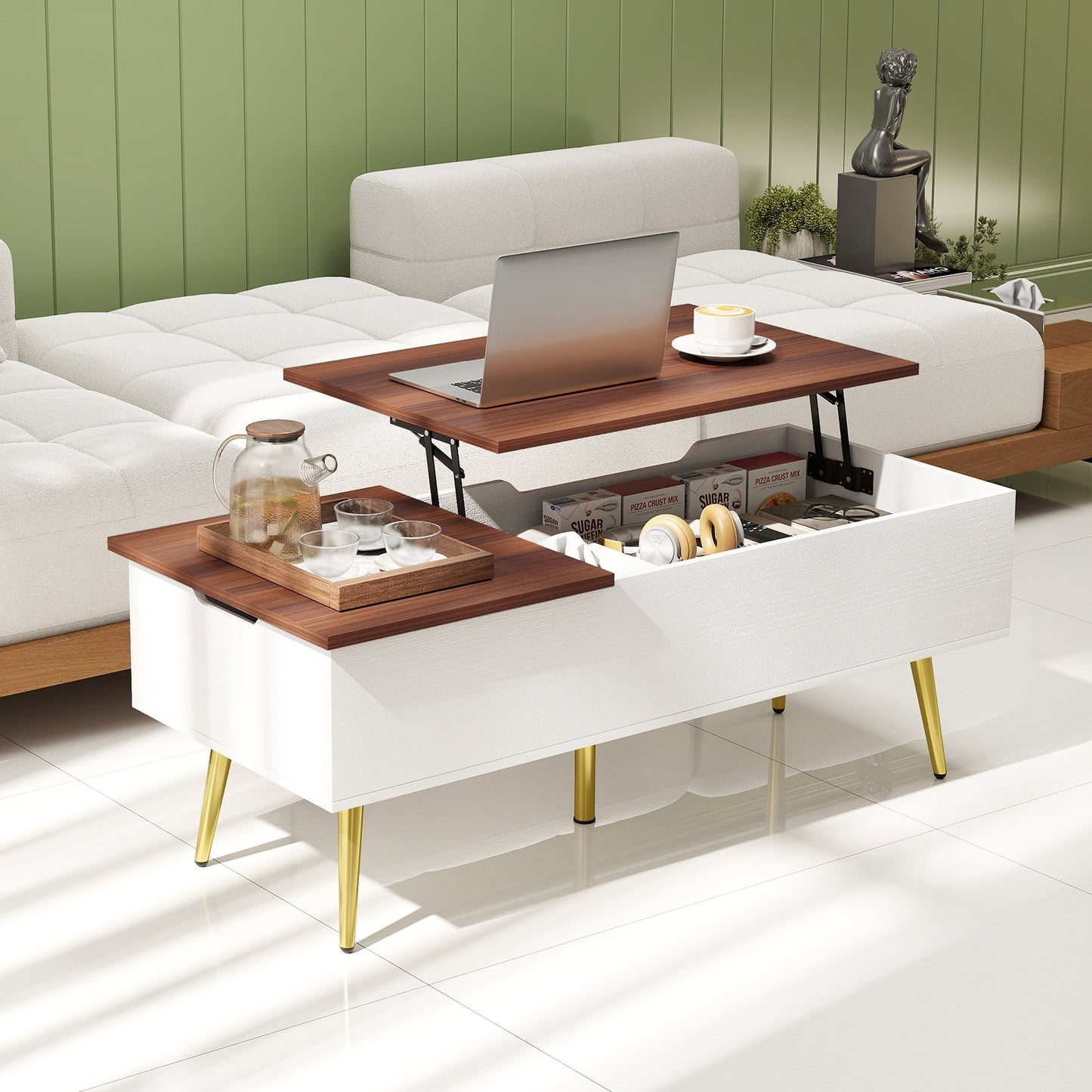 47 Inch Lift Top Coffee Table with 2 Hidden Compartments-Black