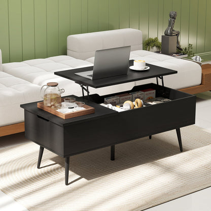 47 Inch Lift Top Coffee Table with 2 Hidden Compartments-Black
