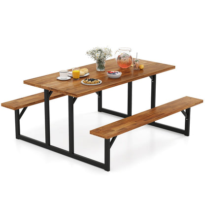 6-Person Acacia Wood Picnic Table with 2 Built-In Benches