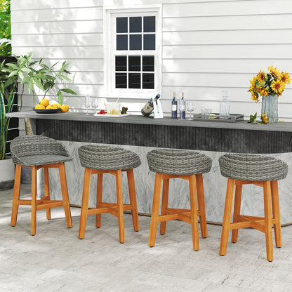 Outdoor Faux Rattan Bar Chairs Set of 2 with Ergonomic Backrests and Footrests-Brown