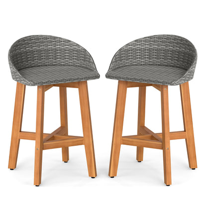 Outdoor Faux Rattan Bar Chairs Set of 2 with Ergonomic Backrests and Footrests-Brown
