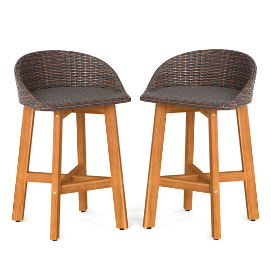 Outdoor Faux Rattan Bar Chairs Set of 2 with Ergonomic Backrests and Footrests-Brown