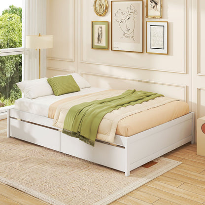 Full Size Wooden Bed Frame with 2 Rolling Storage Drawers-Natural