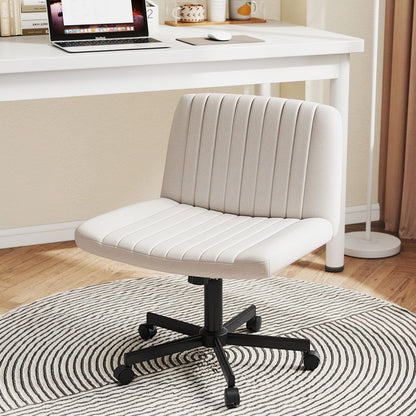 Criss Cross Chair with Wheels Cross-Legged Swivel Desk Chair with Soft-Padded Wide Seat-Beige