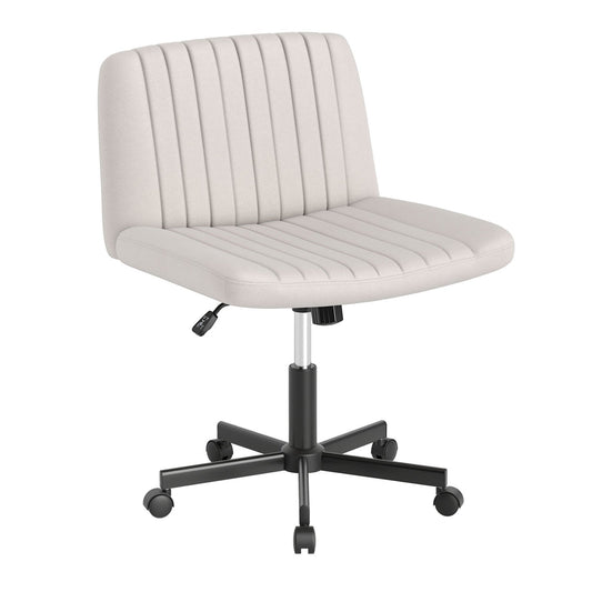 Criss Cross Chair with Wheels Cross-Legged Swivel Desk Chair with Soft-Padded Wide Seat-Beige